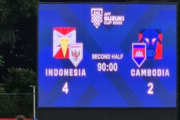 Indonesia mengalahkan Kamboja 4-2 di Piala AFF, Kamis (9/12/2021). (Foto: olenas.id/Twitter/AFFPresse)