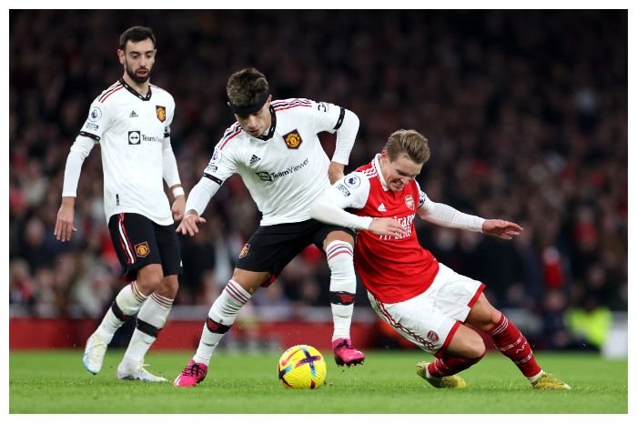 Manchester United siap menghadapi Nottingham Forest di semifinal pertama Piala Liga. Pemain Man Utd saat melawan Arsenal di pertandingan Liga Premier Inggris.