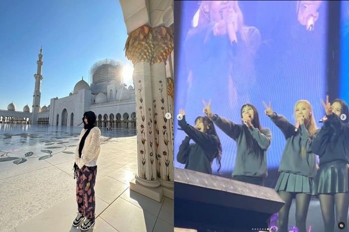 Jennie (kiri) dan BLACKPINK saat tambil di Ryadh (kanan)