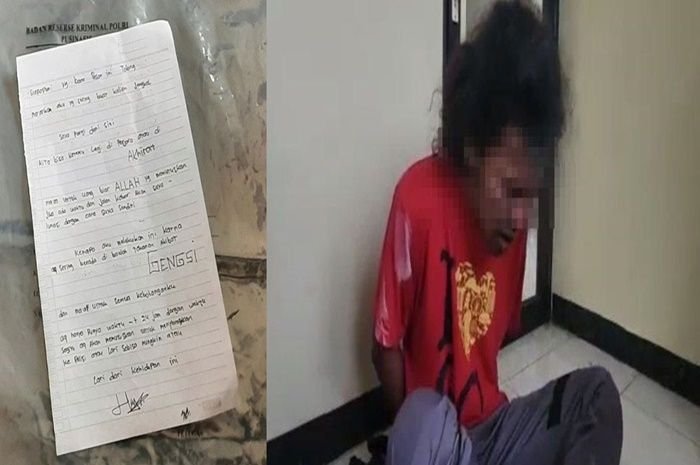 Kolase tersangka Heru Prasetyo dan suratnya
