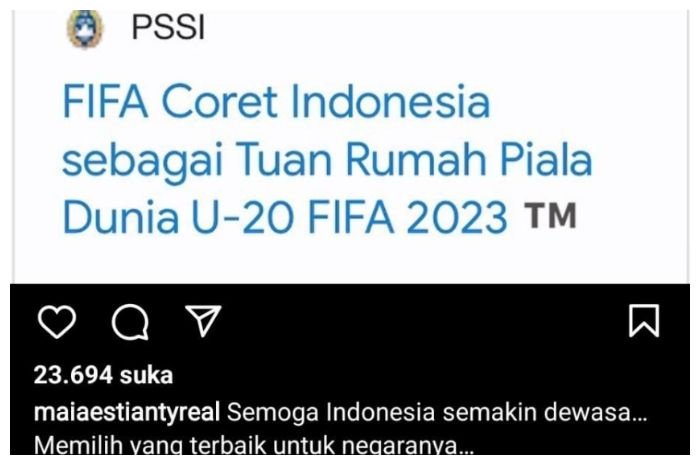 Berita dari laman PSSI yang diunggah Maia Estianty.