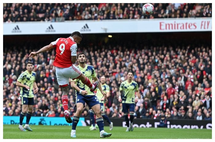 Striker Arsenal Gabriel Jesus di pertandingan Liga Premier Inggris lawan Leeds United di Stadion Emirates, Sabtu, 1 April 2023 malam WIB.