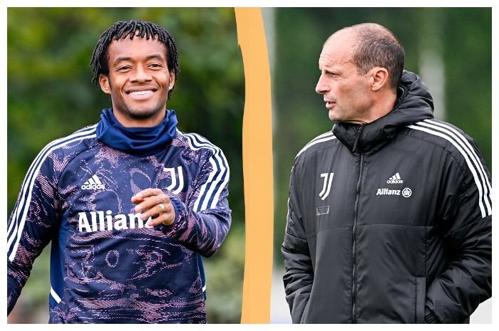 Gelandang Juventus Juan Cuadrado dan pelatih Massimiliano Allegri.