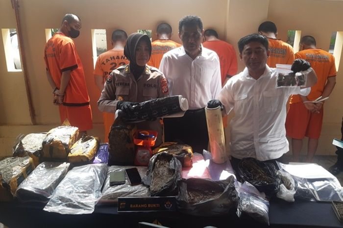 Polisi menunjukkan barang bukti ganja dari jaringan pengedar yang memasuki Jogja