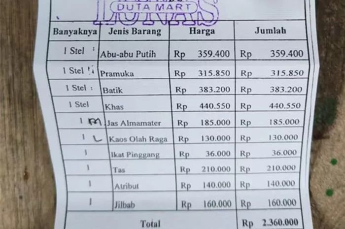 Seragam yang dijual oleh SMAN 1 Kedungwaru, Tulungagung
