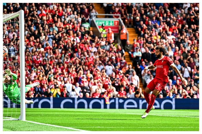 Pemain Liverpool Mohamed Salah cetak gol lawan Bournemouth.
