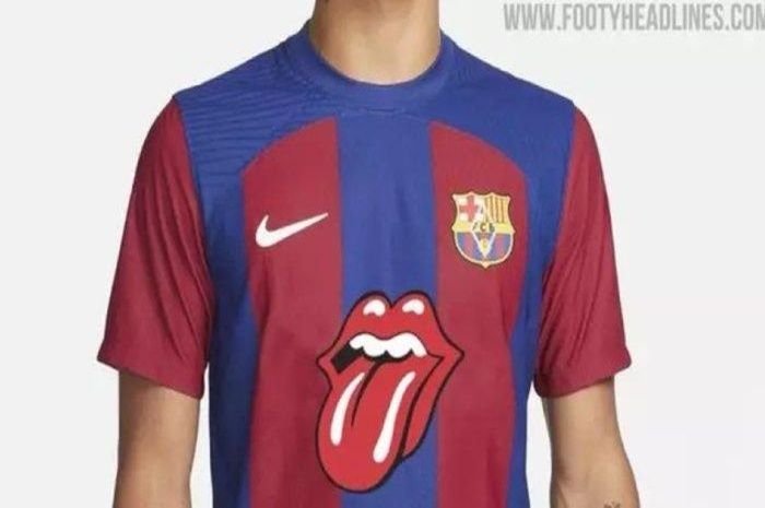 Perkiraan logo Rolling Stones di jersey Barcelona